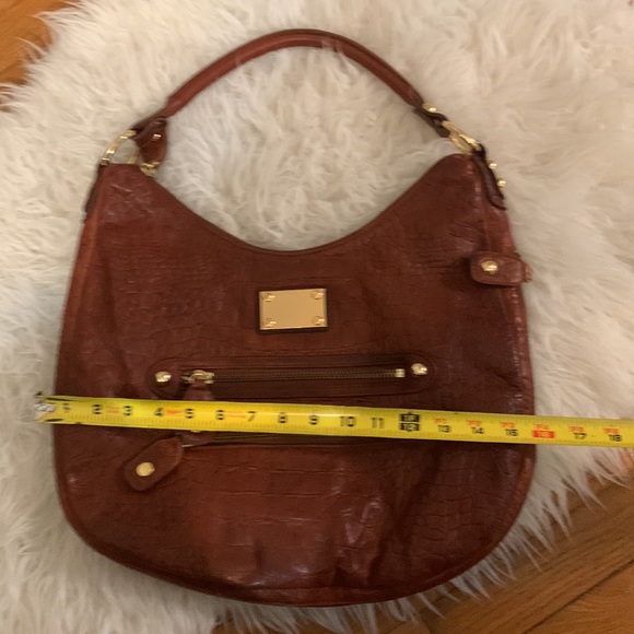 Linda Pelle croc embossed leather bag brown and gold incredible quality EUC - Picture 7 of 7